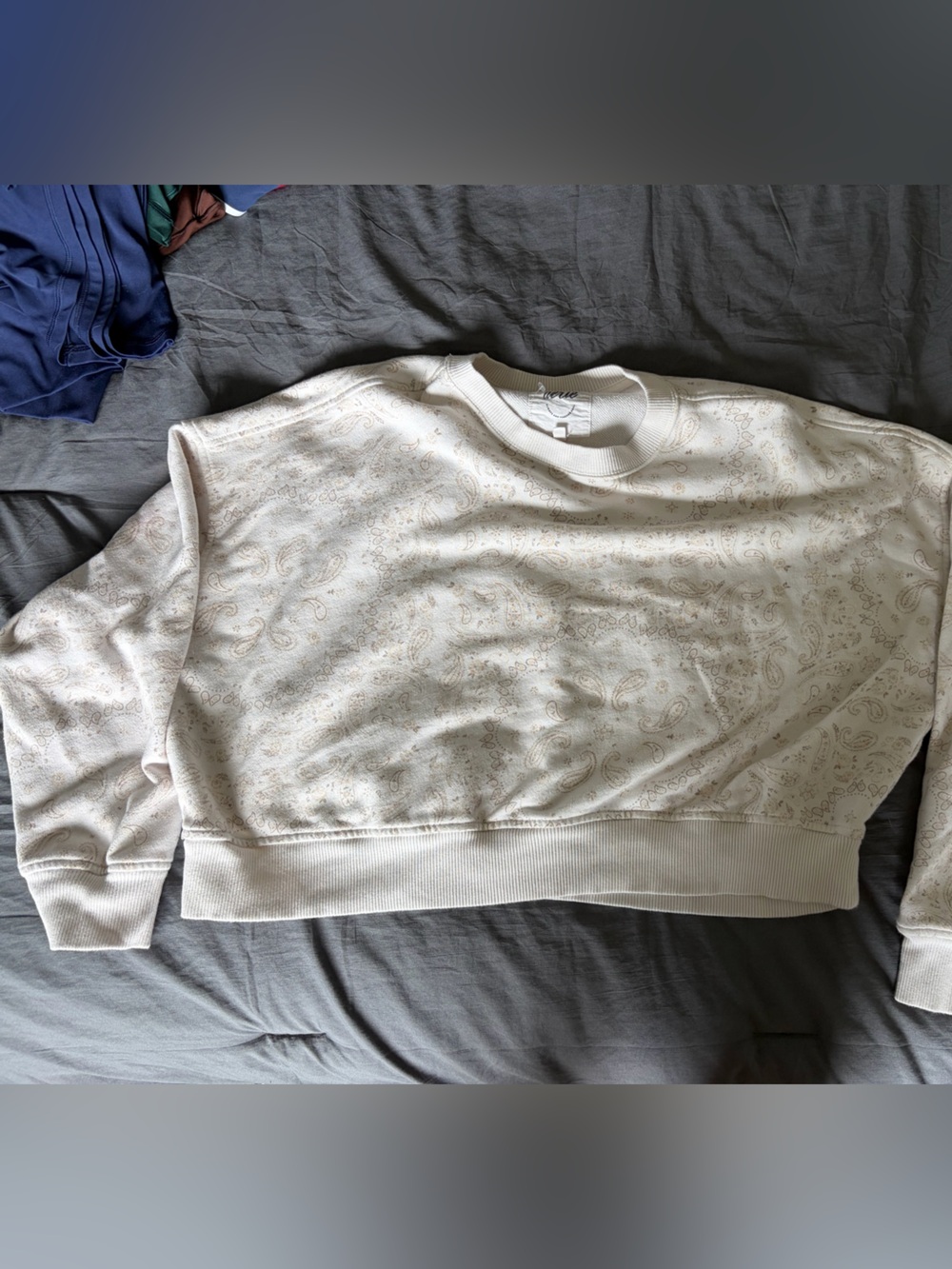 Aerie take it easy crew neck cropped sweatshirt paisley size medium soft muslin - Picture 2 of 7